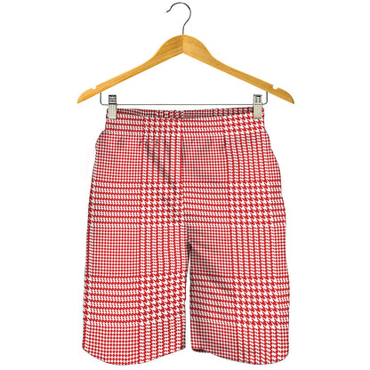 Red And White Glen Plaid Print Men's Shorts