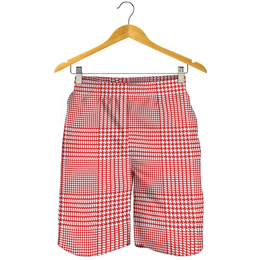 Red And White Glen Plaid Print Men's Shorts