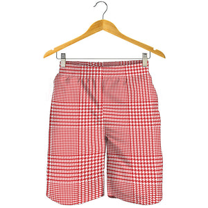 Red And White Glen Plaid Print Men's Shorts