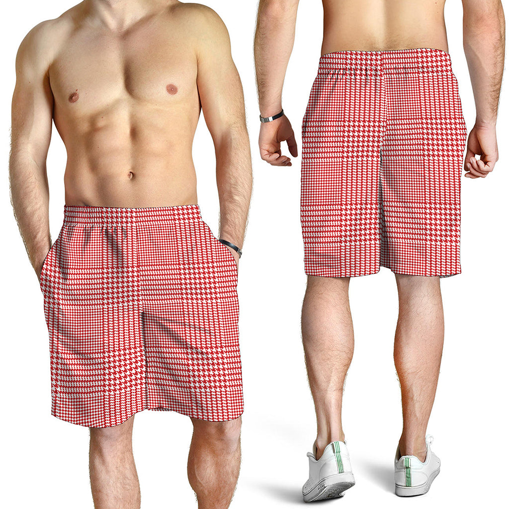 Red And White Glen Plaid Print Men's Shorts