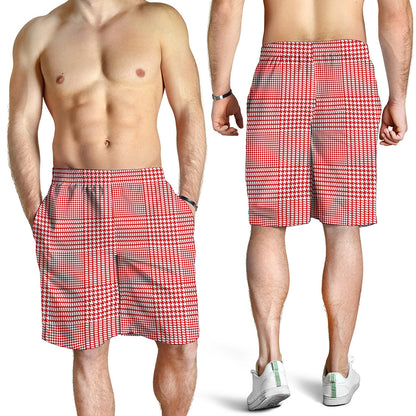 Red And White Glen Plaid Print Men's Shorts