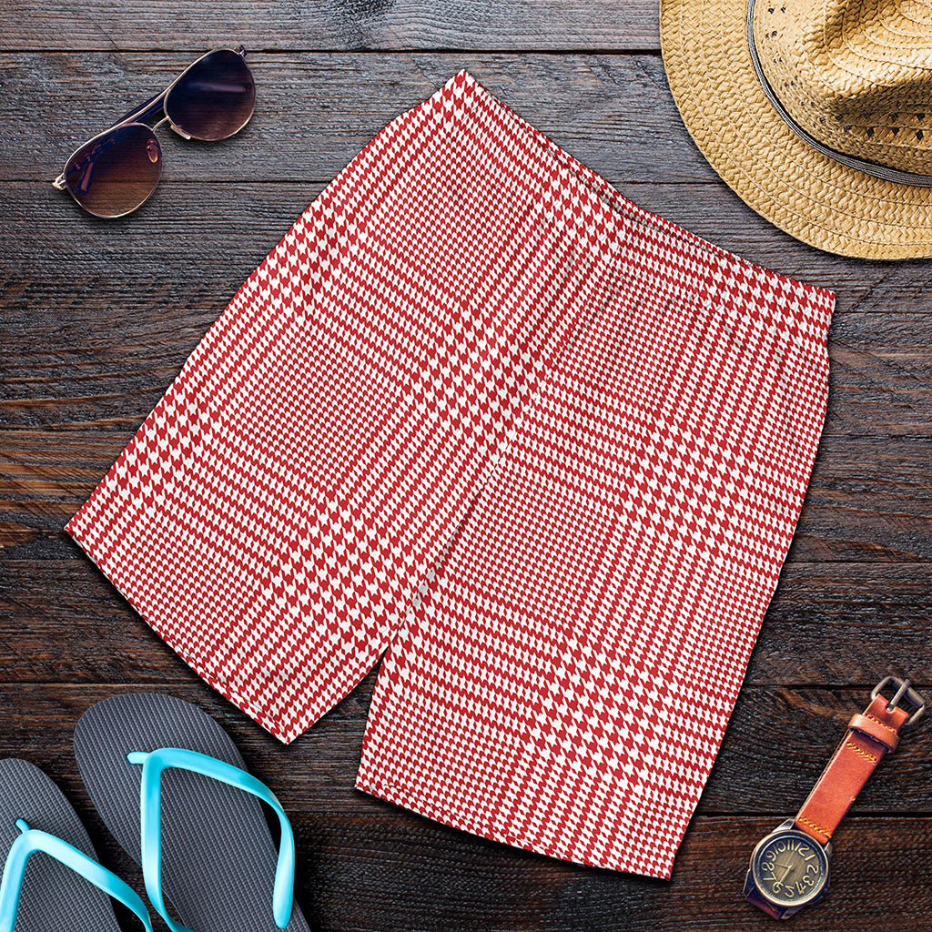 Red And White Glen Plaid Print Men's Shorts