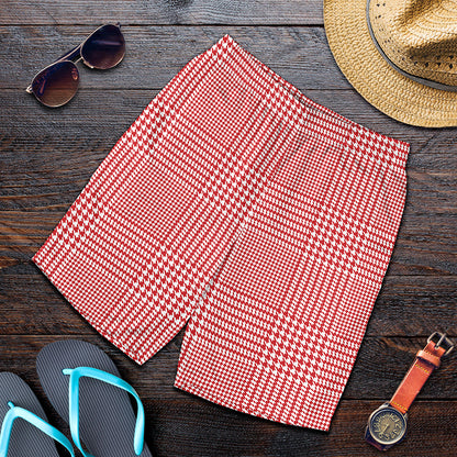 Red And White Glen Plaid Print Men's Shorts