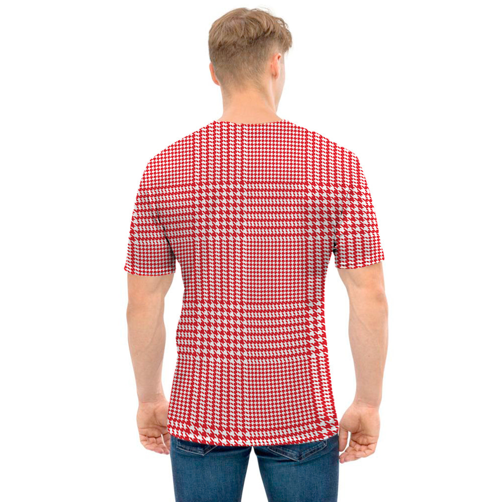Red And White Glen Plaid Print Men's T-Shirt