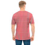 Red And White Glen Plaid Print Men's T-Shirt