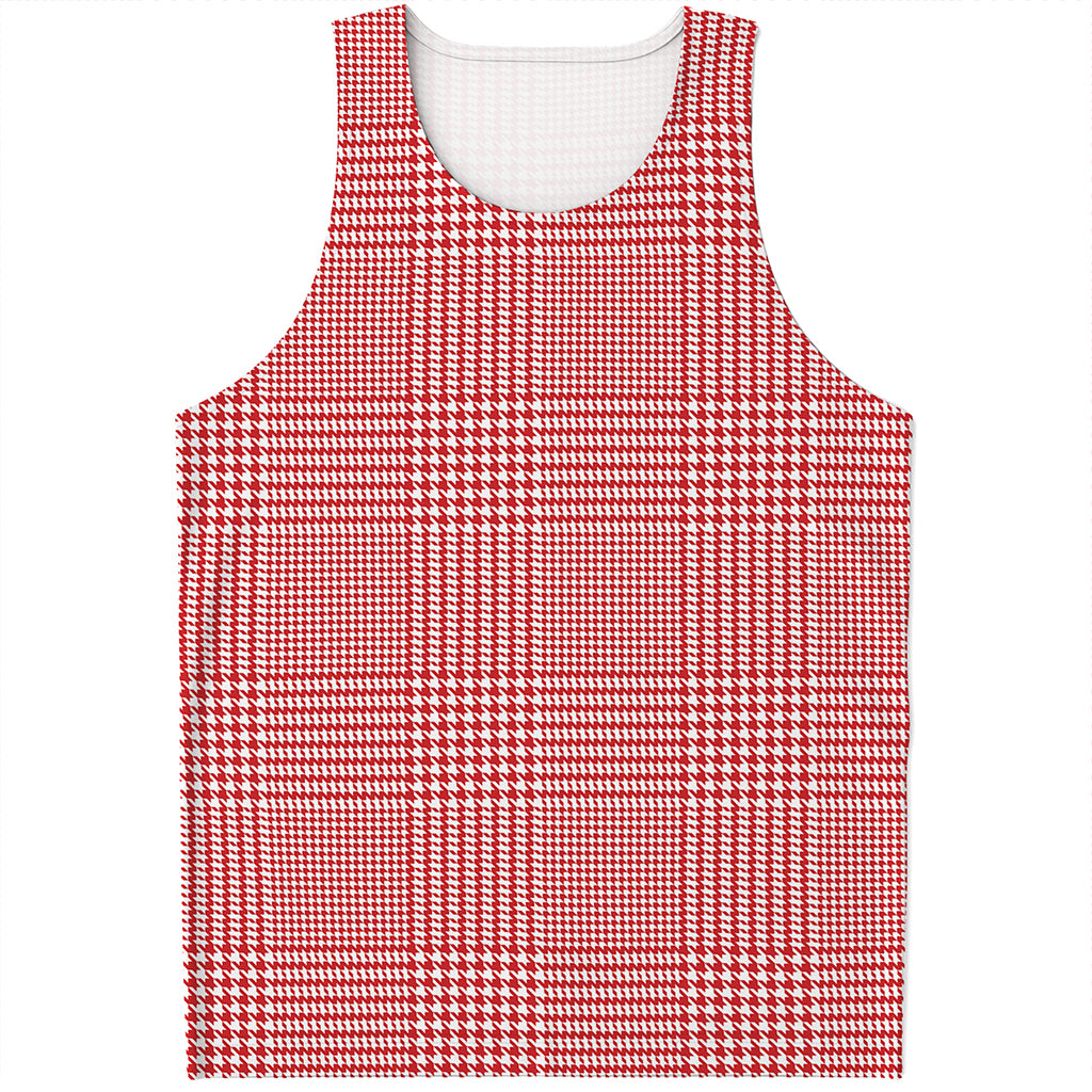 Red And White Glen Plaid Print Men's Tank Top