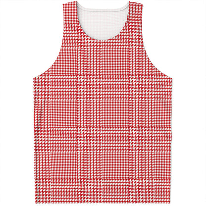 Red And White Glen Plaid Print Men's Tank Top