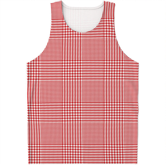 Red And White Glen Plaid Print Men's Tank Top