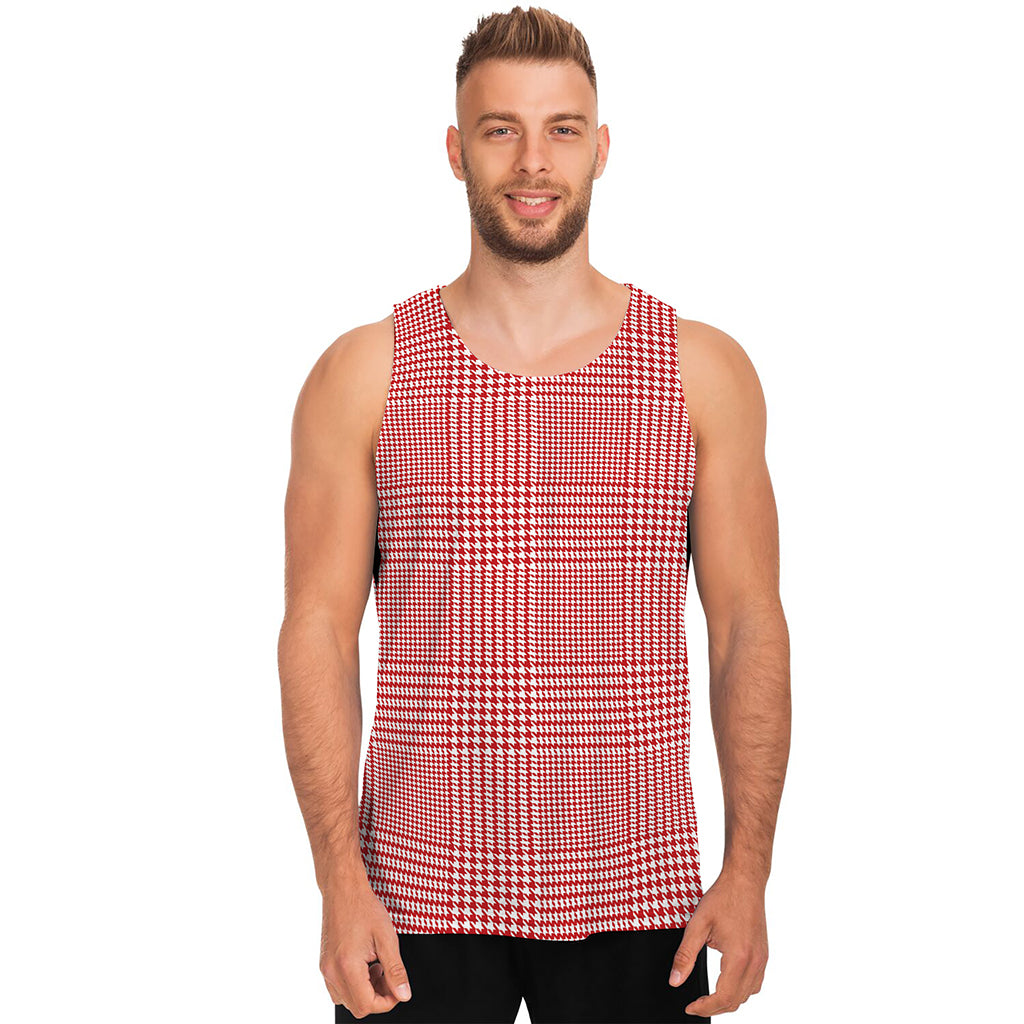 Red And White Glen Plaid Print Men's Tank Top