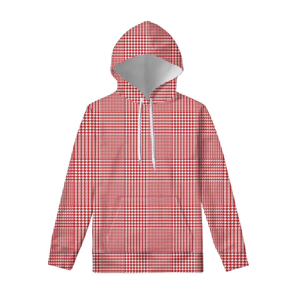 Red And White Glen Plaid Print Pullover Hoodie
