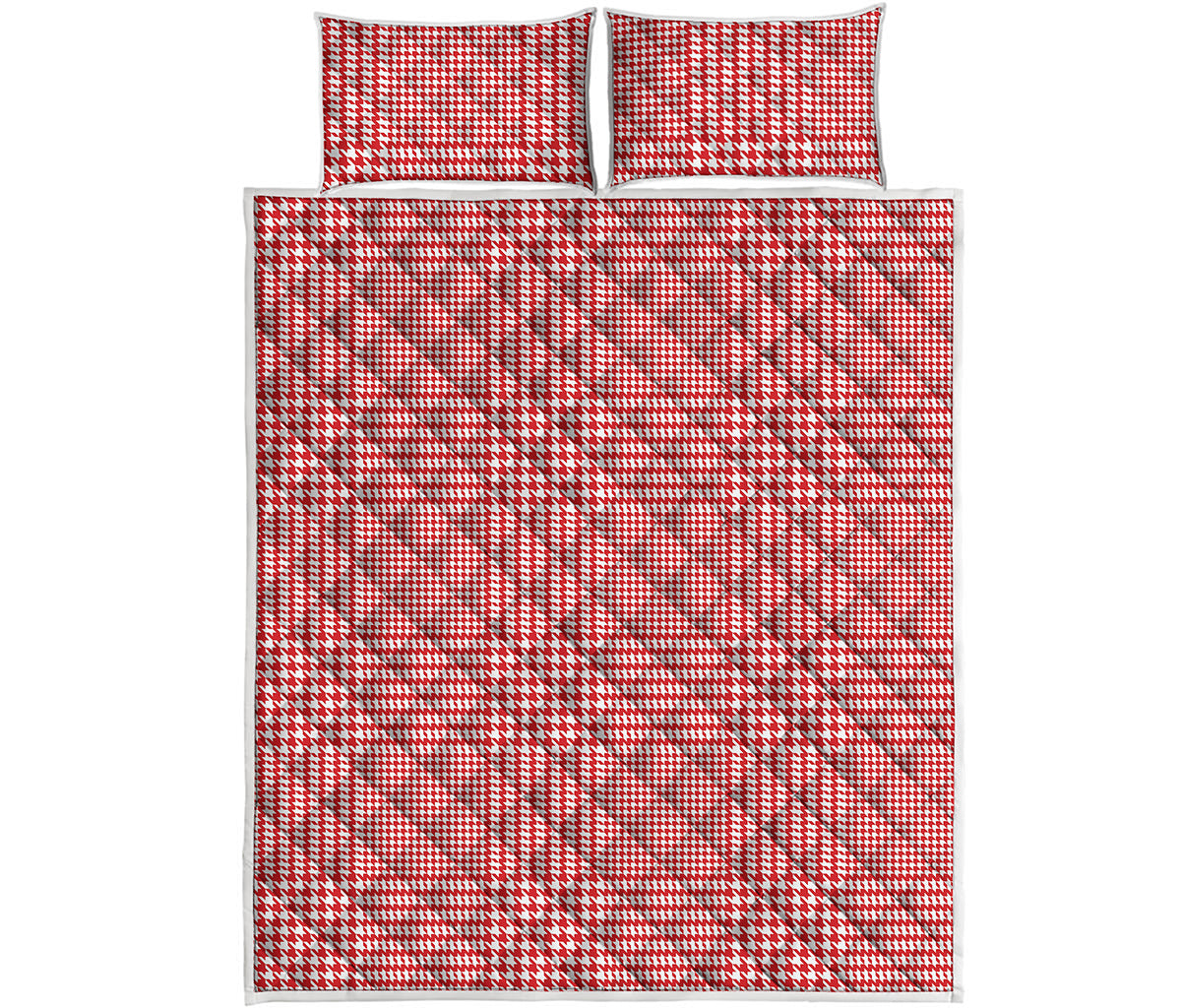 Red And White Glen Plaid Print Quilt Bed Set