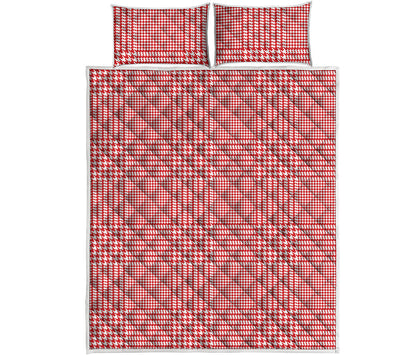 Red And White Glen Plaid Print Quilt Bed Set