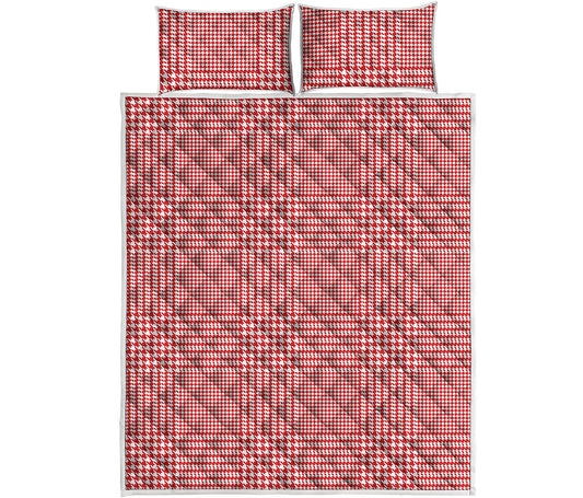 Red And White Glen Plaid Print Quilt Bed Set
