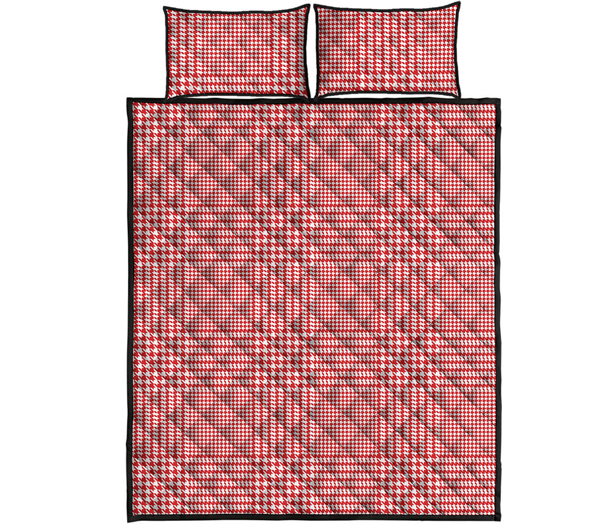 Red And White Glen Plaid Print Quilt Bed Set