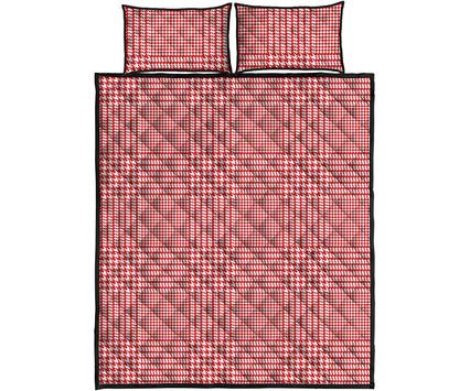 Red And White Glen Plaid Print Quilt Bed Set
