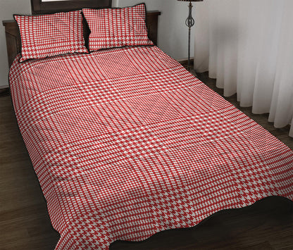 Red And White Glen Plaid Print Quilt Bed Set