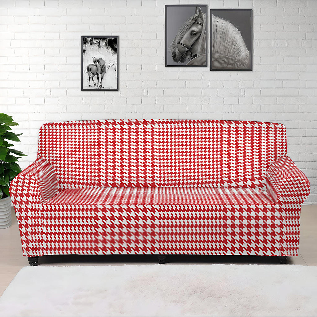 Red And White Glen Plaid Print Sofa Cover