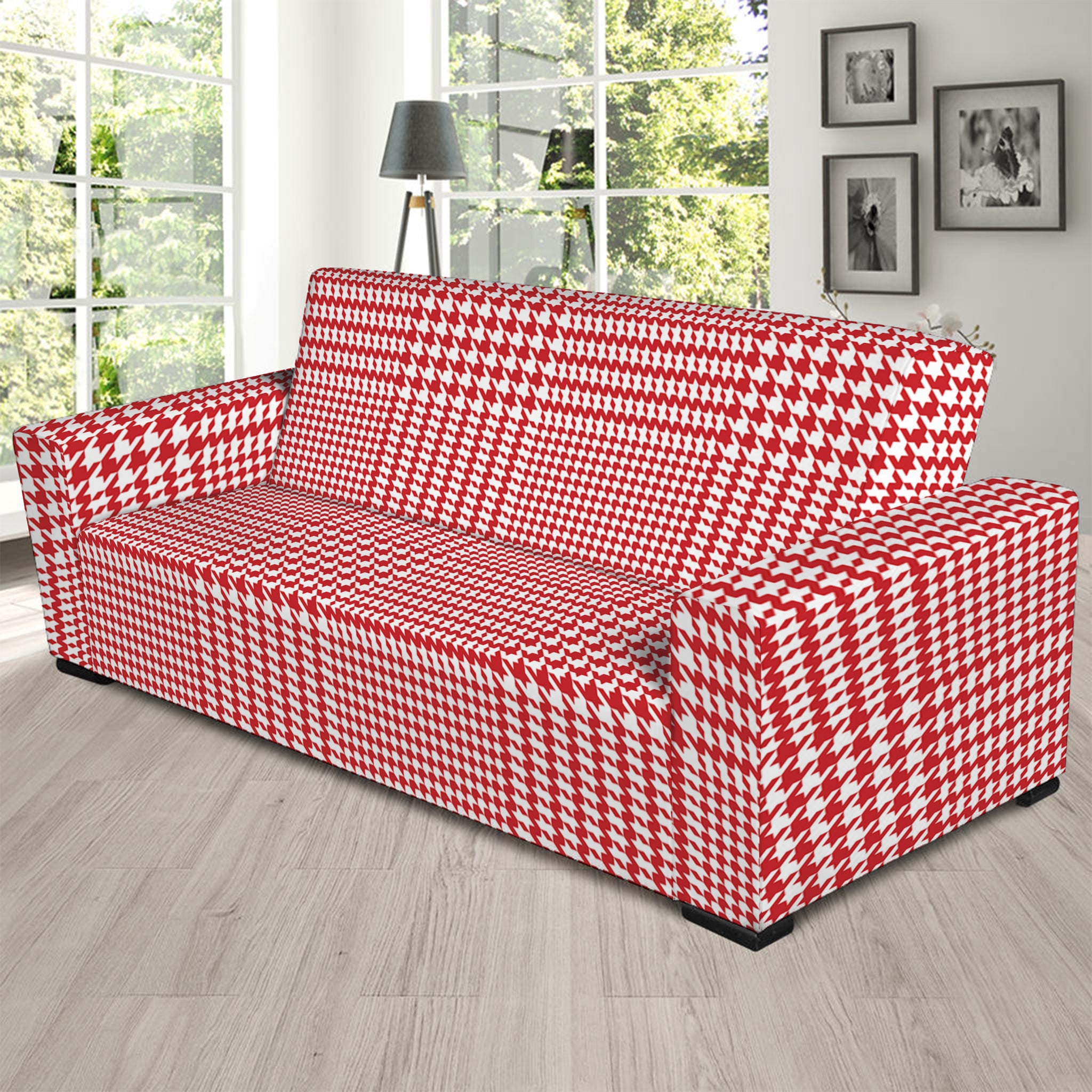 Red And White Glen Plaid Print Sofa Slipcover