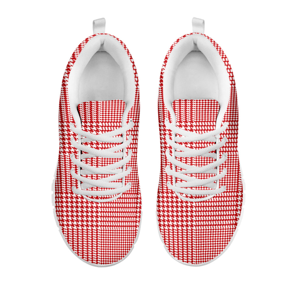 Red And White Glen Plaid Print White Sneakers