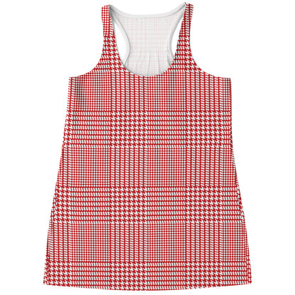 Red And White Glen Plaid Print Women's Racerback Tank Top