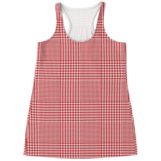 Red And White Glen Plaid Print Women's Racerback Tank Top