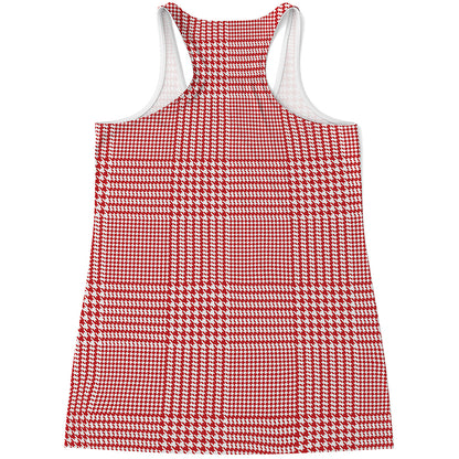 Red And White Glen Plaid Print Women's Racerback Tank Top