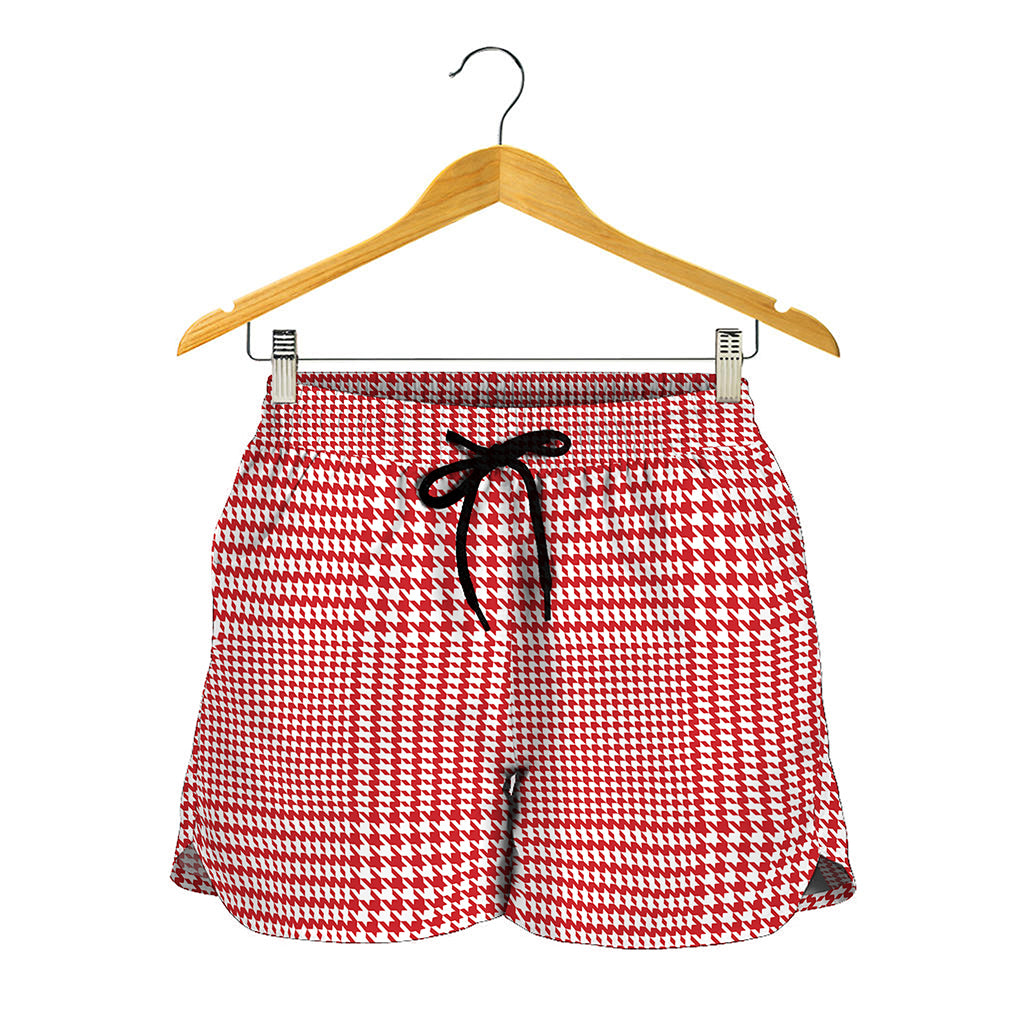 Red And White Glen Plaid Print Women's Shorts