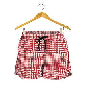 Red And White Glen Plaid Print Women's Shorts