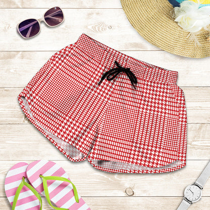 Red And White Glen Plaid Print Women's Shorts