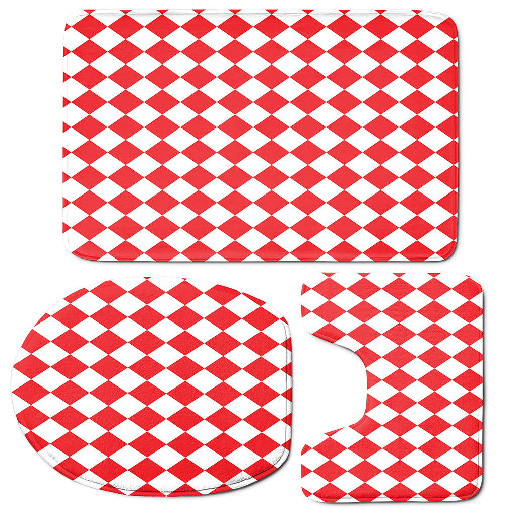 Red And White Harlequin Pattern Print 3 Piece Bath Mat Set