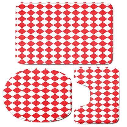 Red And White Harlequin Pattern Print 3 Piece Bath Mat Set