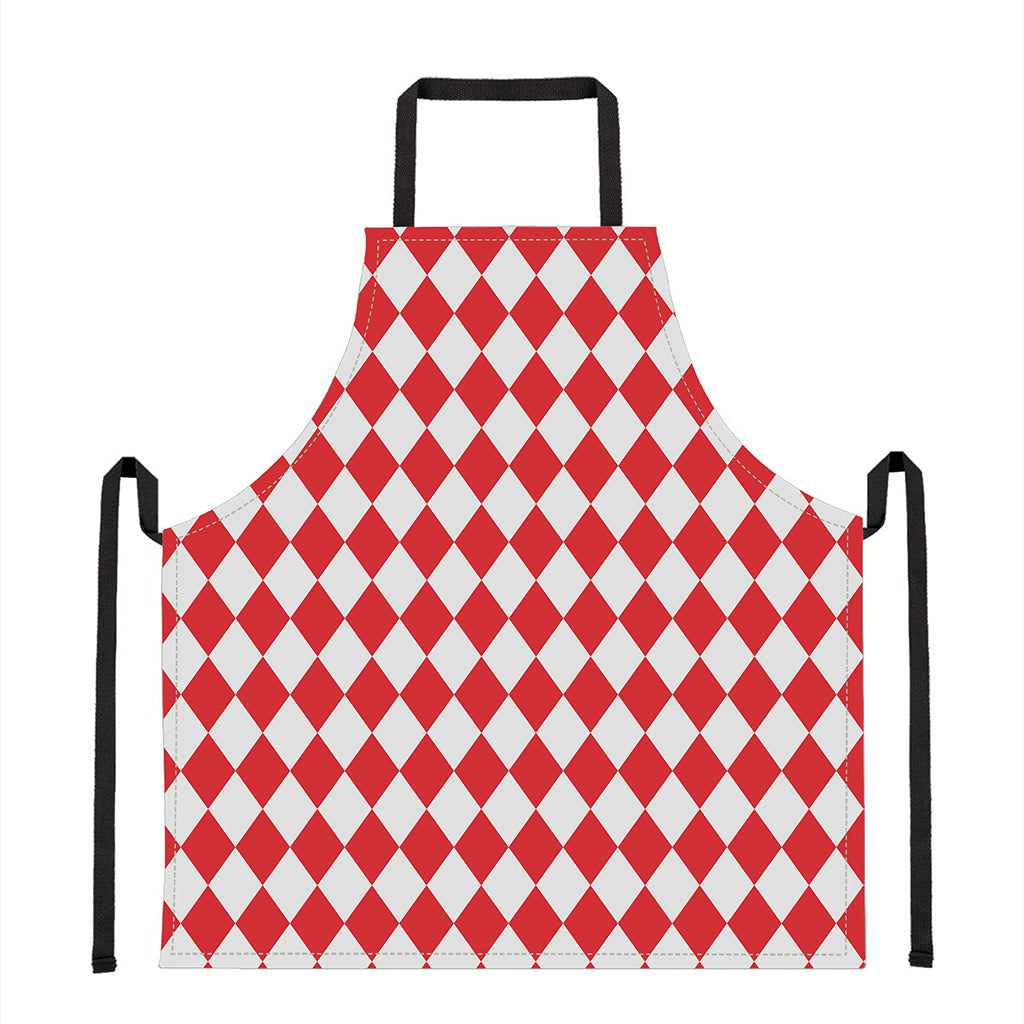 Red And White Harlequin Pattern Print Apron