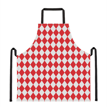 Red And White Harlequin Pattern Print Apron