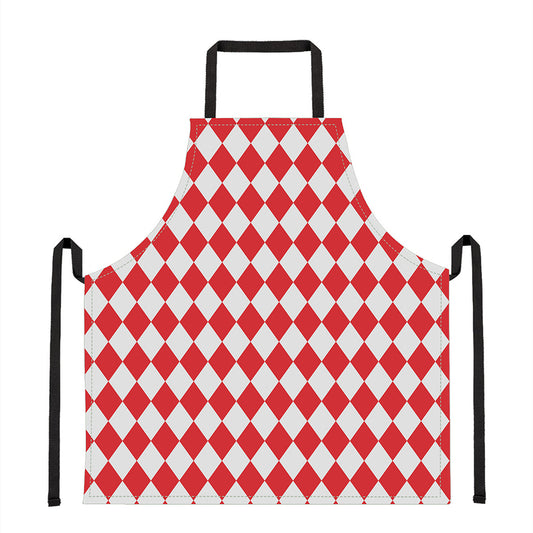 Red And White Harlequin Pattern Print Apron