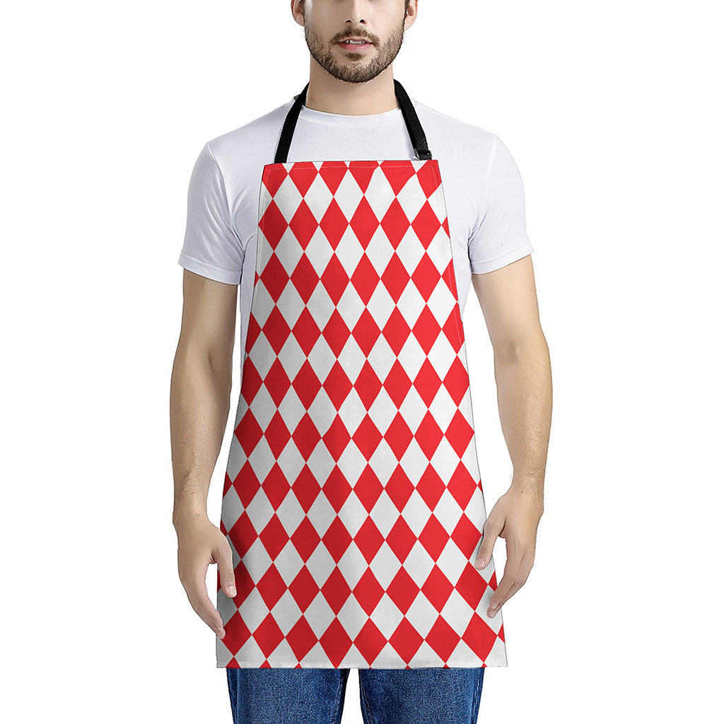 Red And White Harlequin Pattern Print Apron