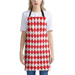 Red And White Harlequin Pattern Print Apron