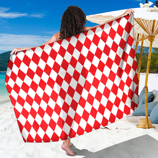 Red And White Harlequin Pattern Print Beach Sarong Wrap