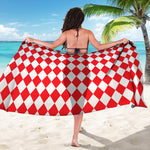 Red And White Harlequin Pattern Print Beach Sarong Wrap