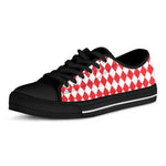 Red And White Harlequin Pattern Print Black Low Top Shoes