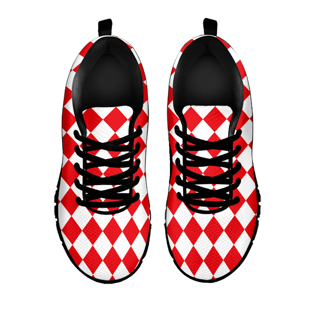 Red And White Harlequin Pattern Print Black Sneakers