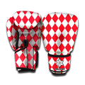 Red And White Harlequin Pattern Print Boxing Gloves