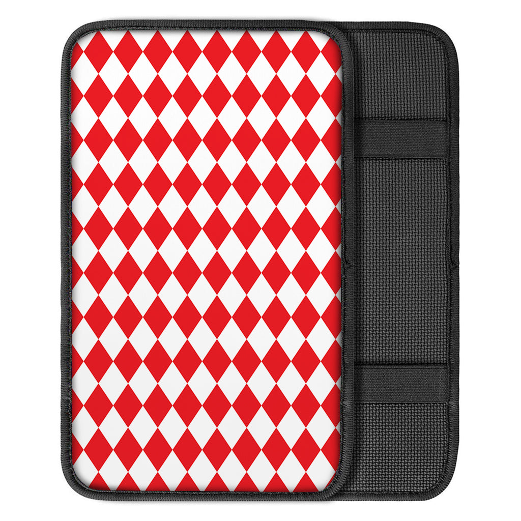 Red And White Harlequin Pattern Print Car Center Console Cover