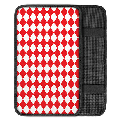 Red And White Harlequin Pattern Print Car Center Console Cover