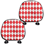 Red And White Harlequin Pattern Print Car Headrest Covers