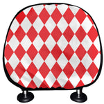 Red And White Harlequin Pattern Print Car Headrest Covers