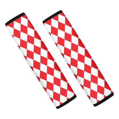 Red And White Harlequin Pattern Print Car Seat Belt Covers