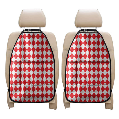 Red And White Harlequin Pattern Print Car Seat Organizers
