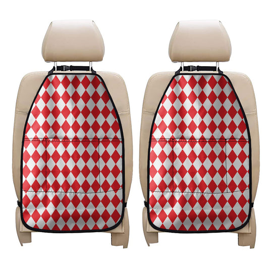 Red And White Harlequin Pattern Print Car Seat Organizers