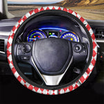 Red And White Harlequin Pattern Print Car Steering Wheel Cover