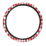 Red And White Harlequin Pattern Print Car Steering Wheel Cover